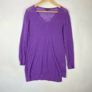 Eileen Fisher Women S V-Neck Wool Pullover Tunic Sweater Lightweight Purple